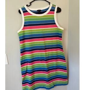 Talbots Sleeveless Tank Dress Colorful Stripe Pattern L Knee Length 100% Cotton